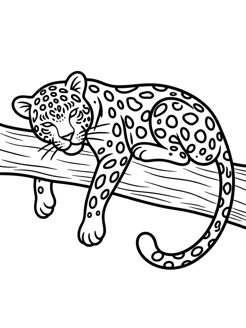 A spotted leopard resting on a tree branch