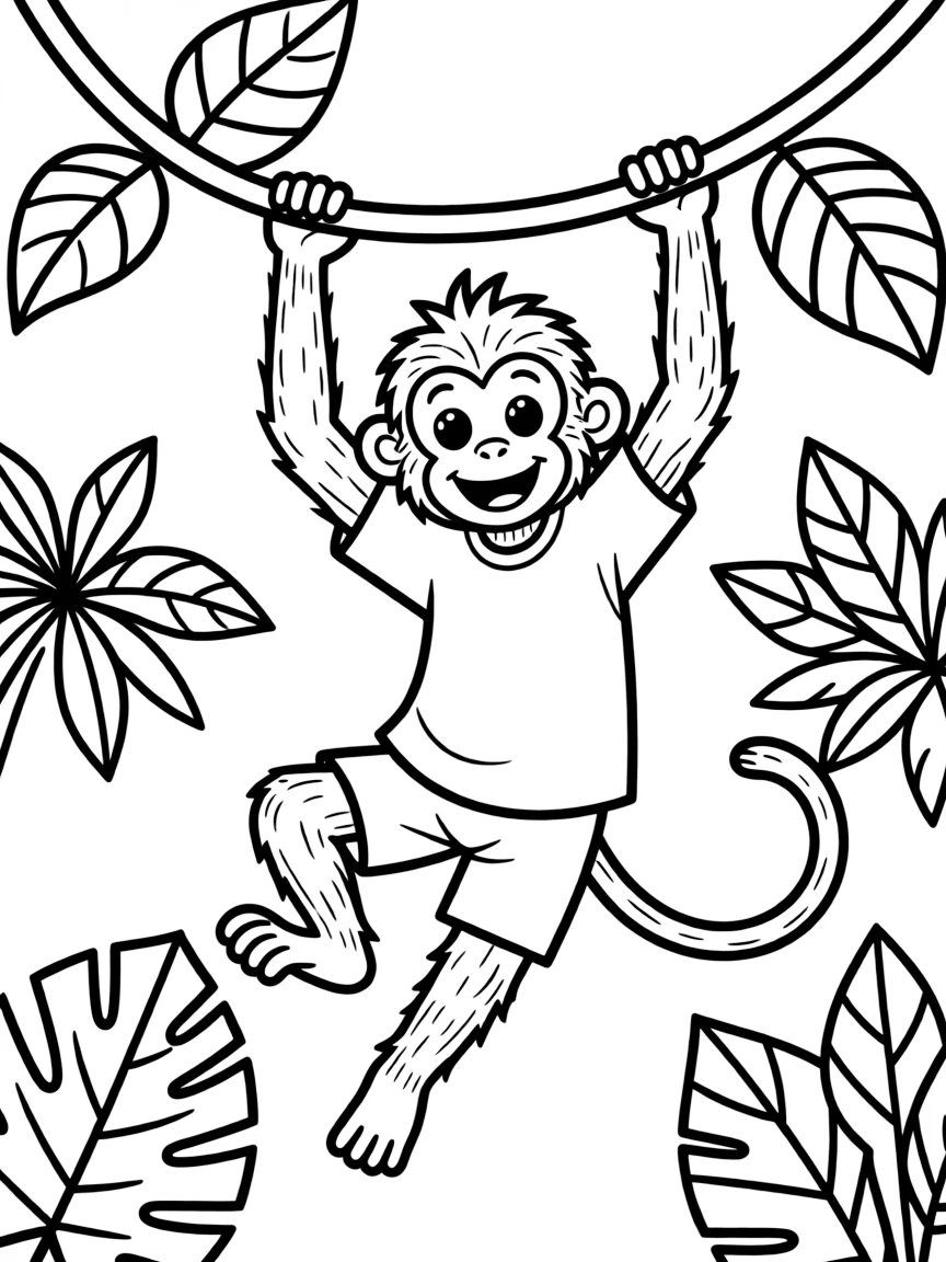 A playful monkey swinging from vine to vine