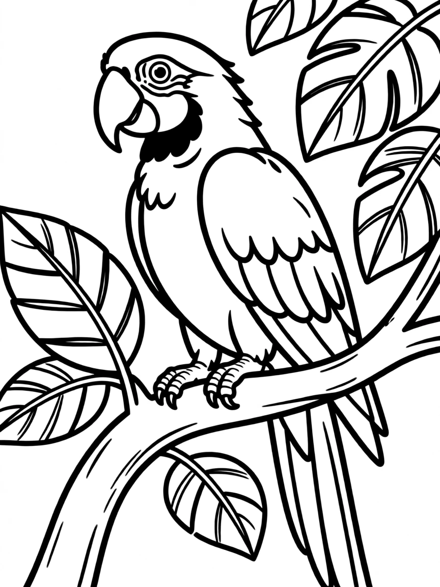 A colorful parrot perched on a tropical branch