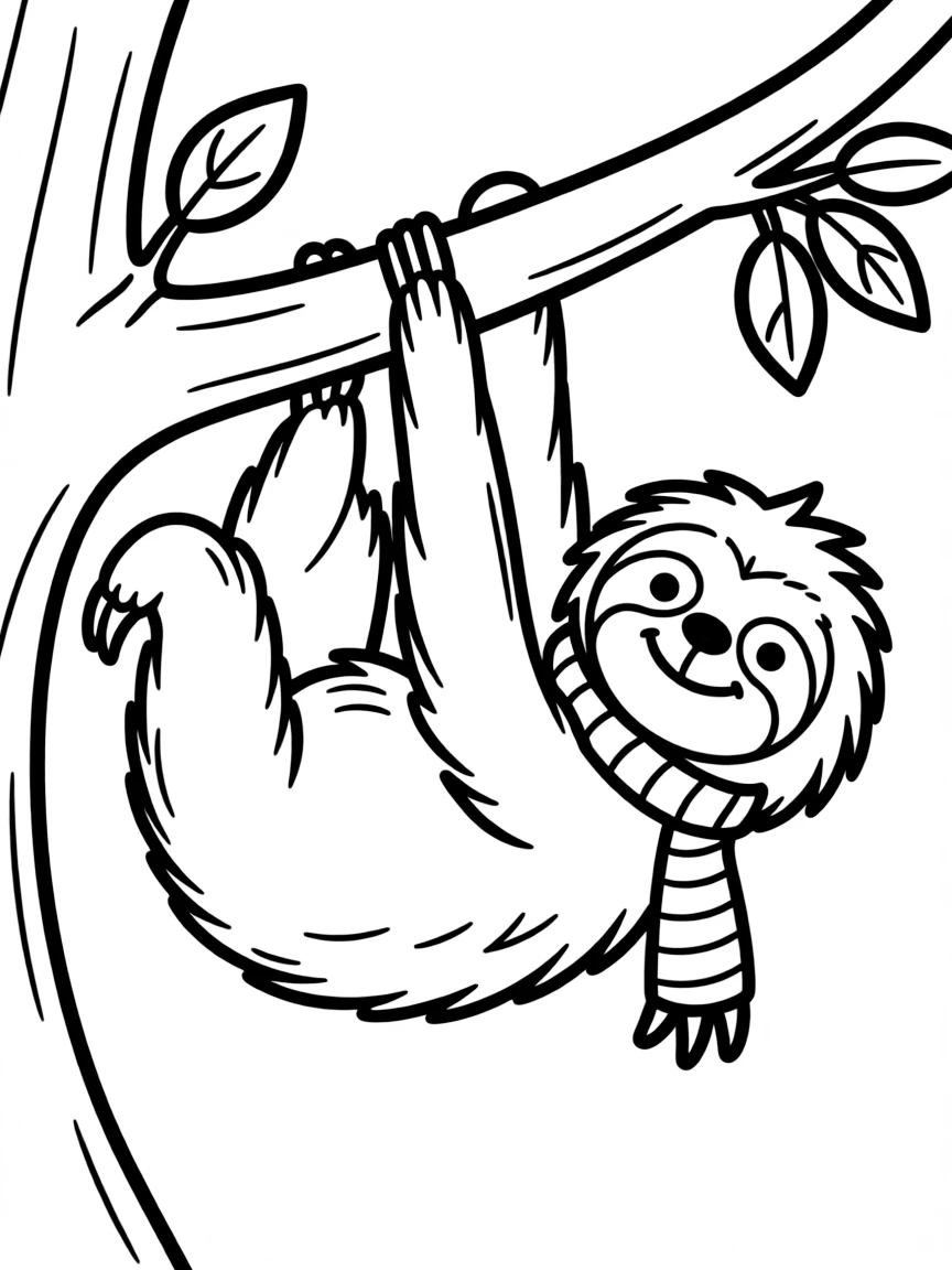 A slow-moving sloth hanging upside down from a branch