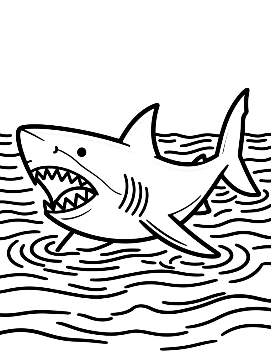 A fierce shark swimming in deep blue water