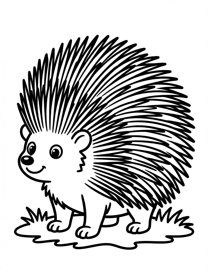 A spiny porcupine with quills standing tall