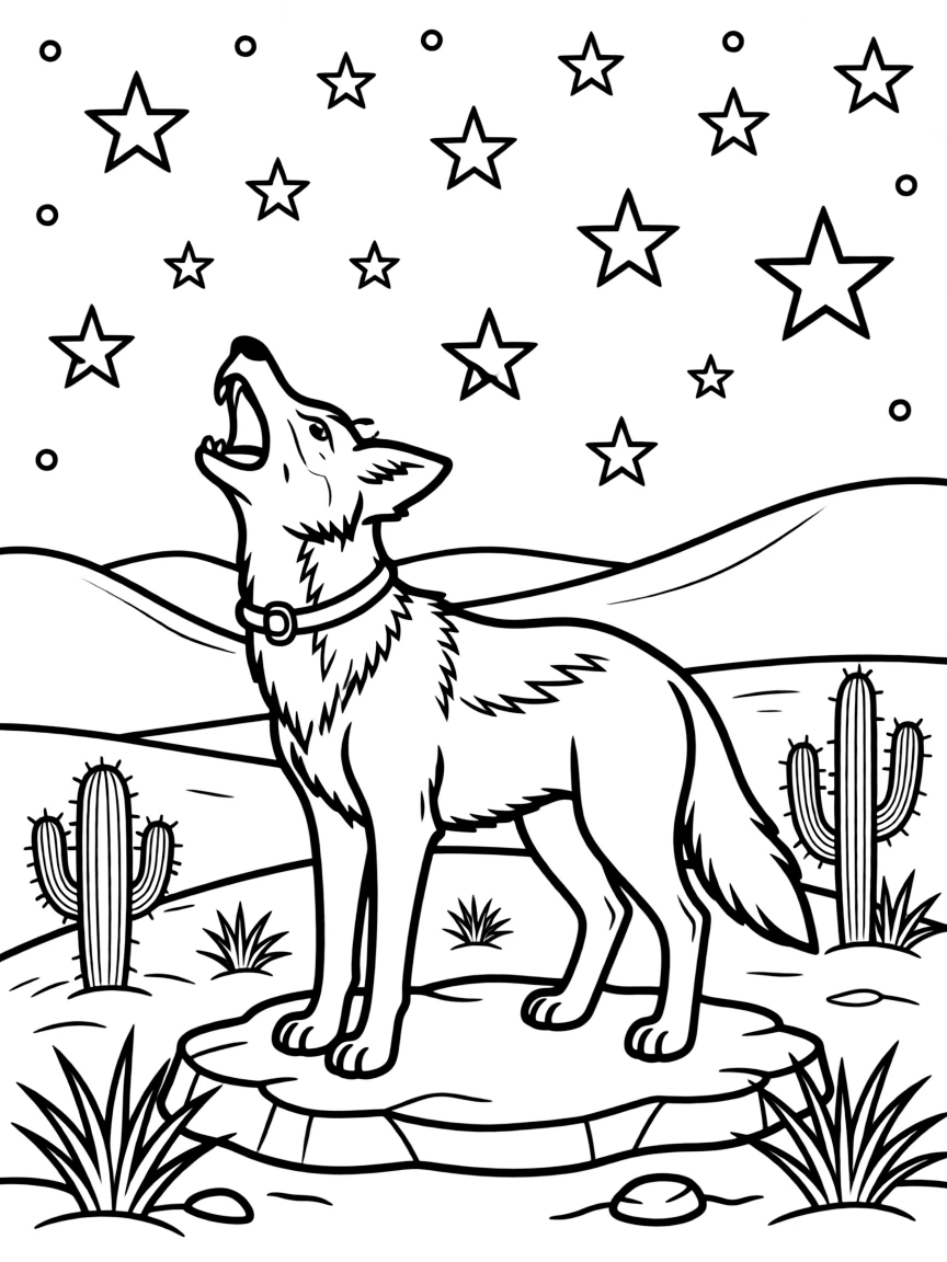 A howling jackal under a starry desert sky