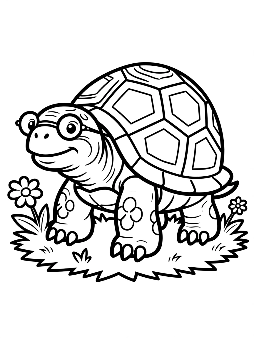 A wise old tortoise wearing tiny glasses