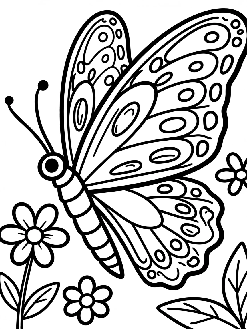 A fluttering butterfly with intricate wing patterns