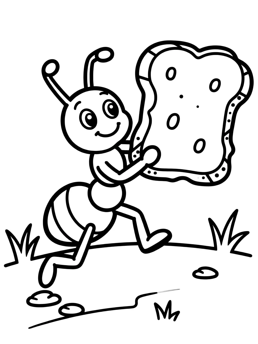 A busy ant carrying a crumb three times its size
