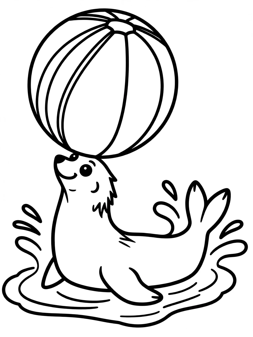 A swimming seal balancing a ball on its nose