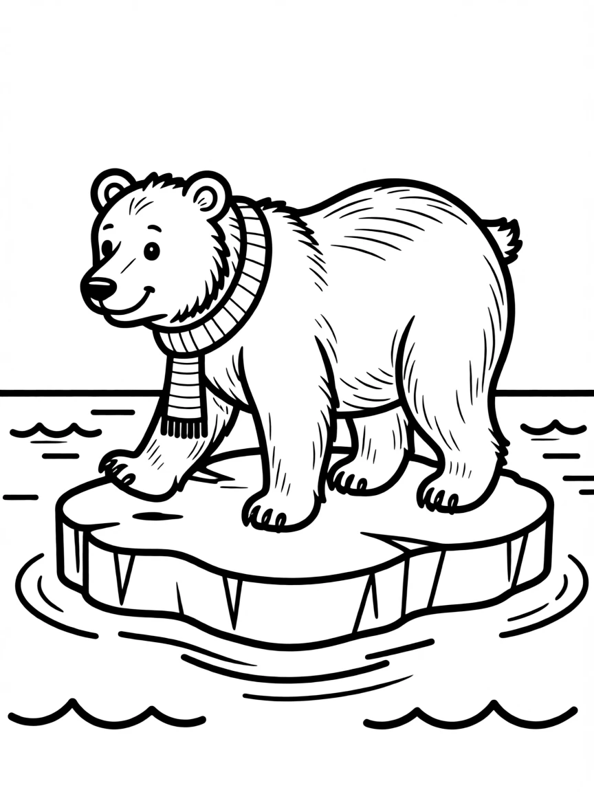 A walking polar bear on floating ice