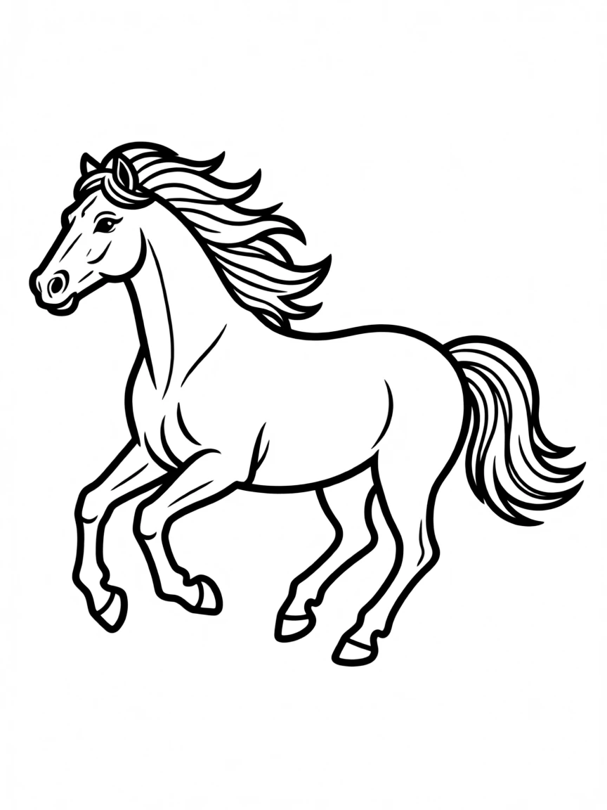 A galloping wild horse with flowing mane