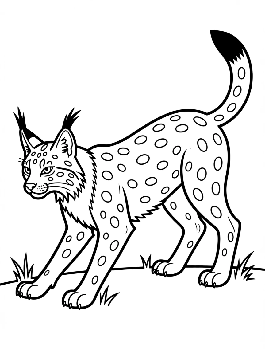 A sneaking lynx with tufted ears and spotted fur