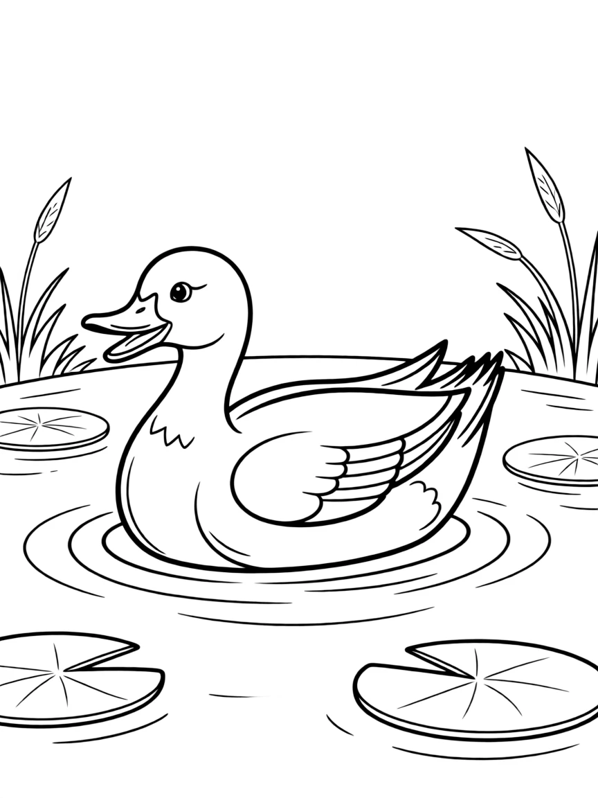 A quacking mallard duck floating on a pond