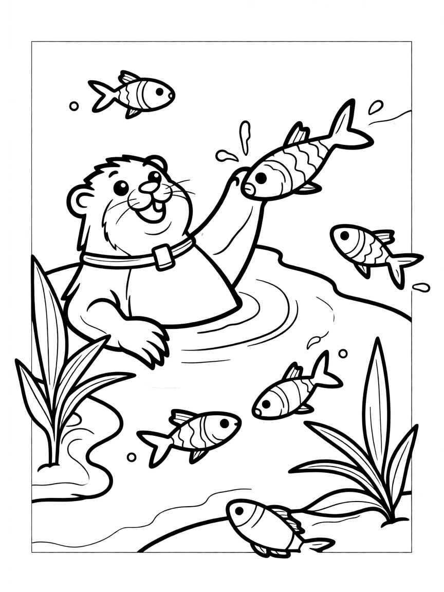 A swimming river otter playing with fish