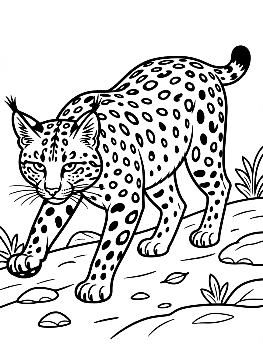 A prowling bobcat with distinctive spotted coat
