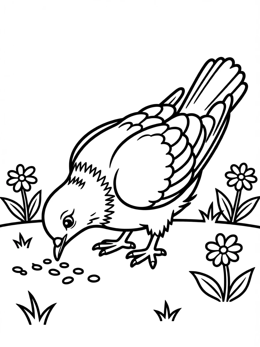 A pecking wild pigeon looking for seeds