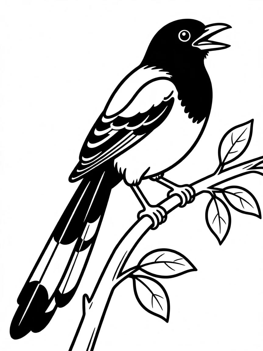 A chattering magpie with long black and white tail