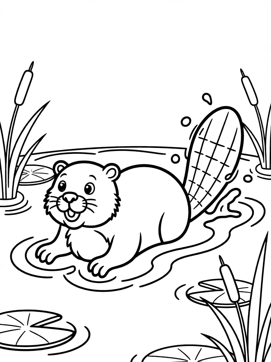 A swimming beaver slapping its flat tail