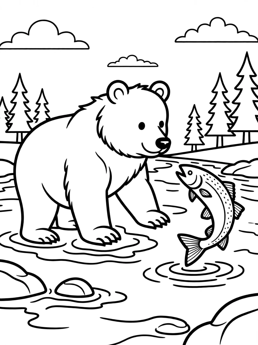 A fishing brown bear catching salmon