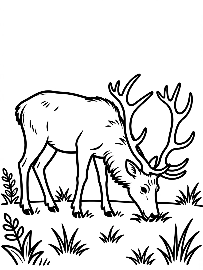 A grazing elk with magnificent antlers