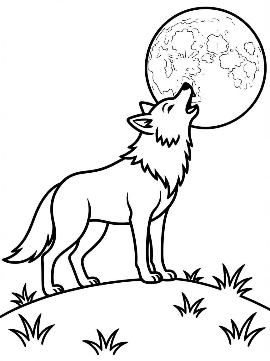 A howling timber wolf in moonlight