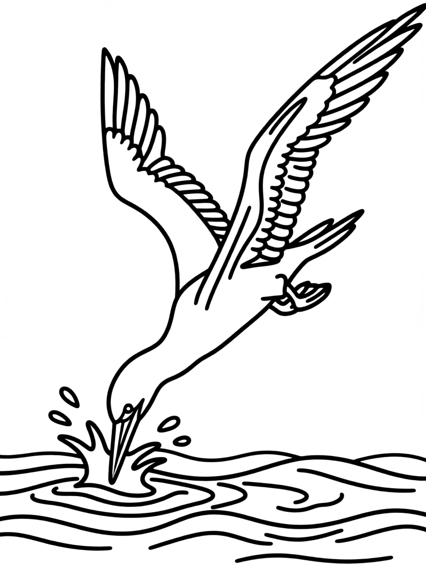 A diving gannet plunging into the sea