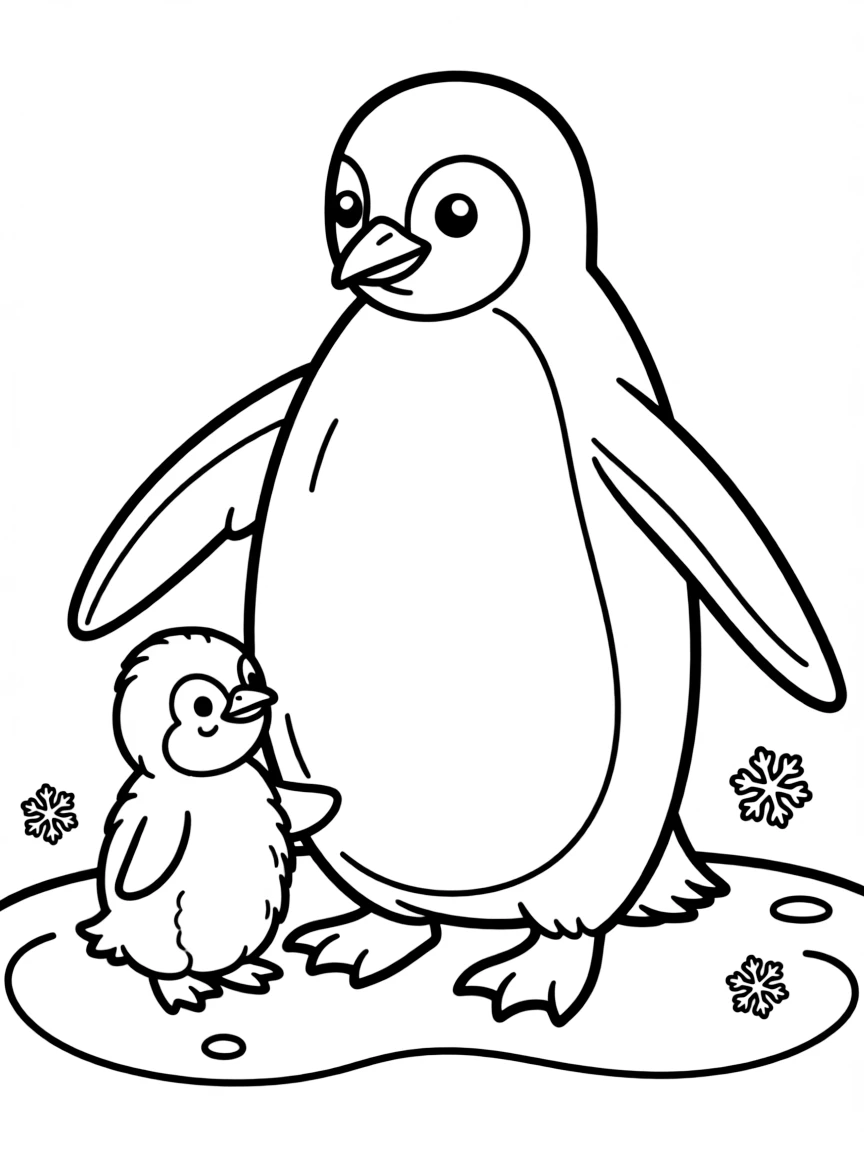 A waddling emperor penguin with chick