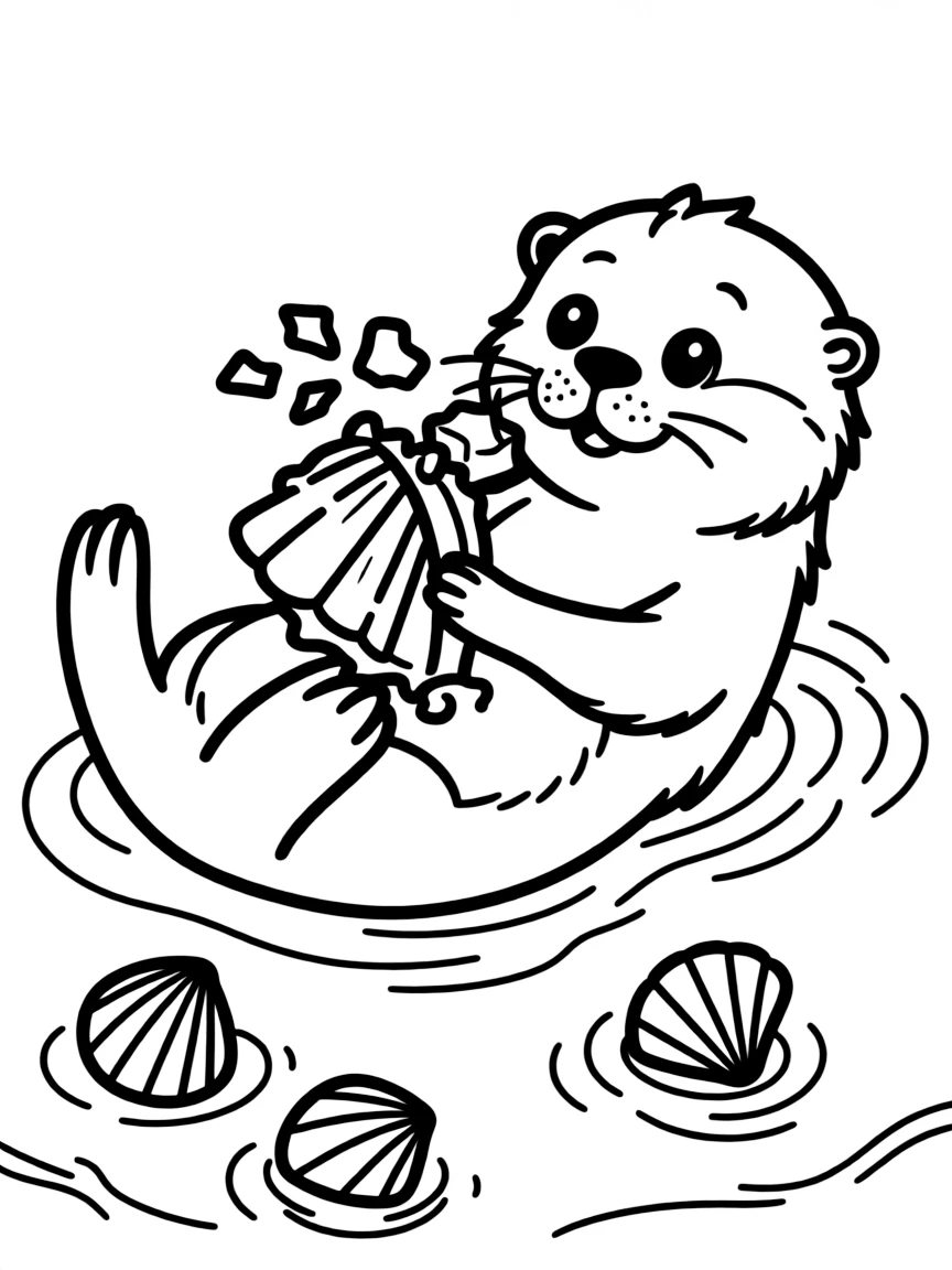 A floating sea otter cracking open shells