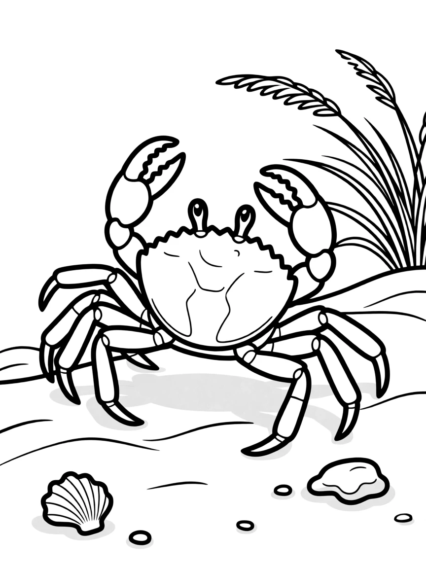 A scuttling shore crab on sandy beach