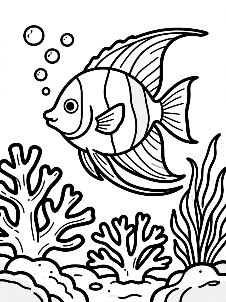 A colorful angelfish near coral reef