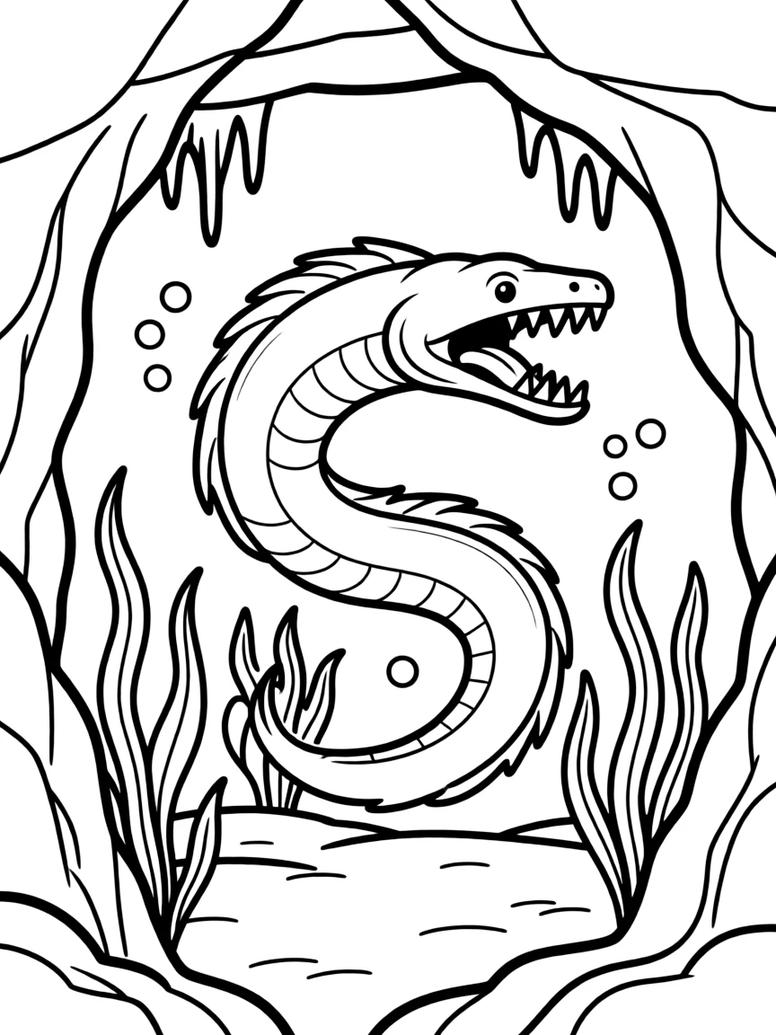 A fierce moray eel in underwater cave