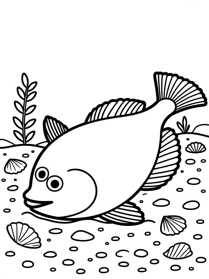 A flat flounder camouflaged on sea bottom