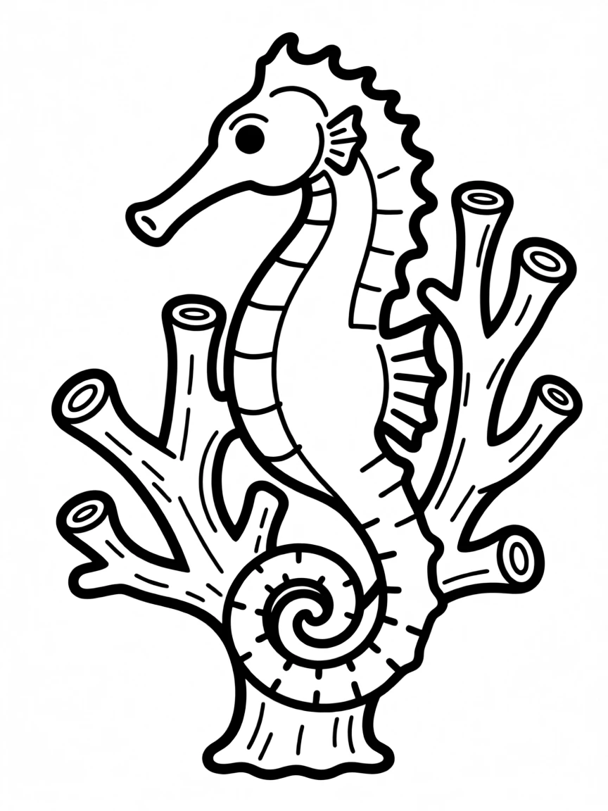 A long-snouted seahorse wrapped around coral