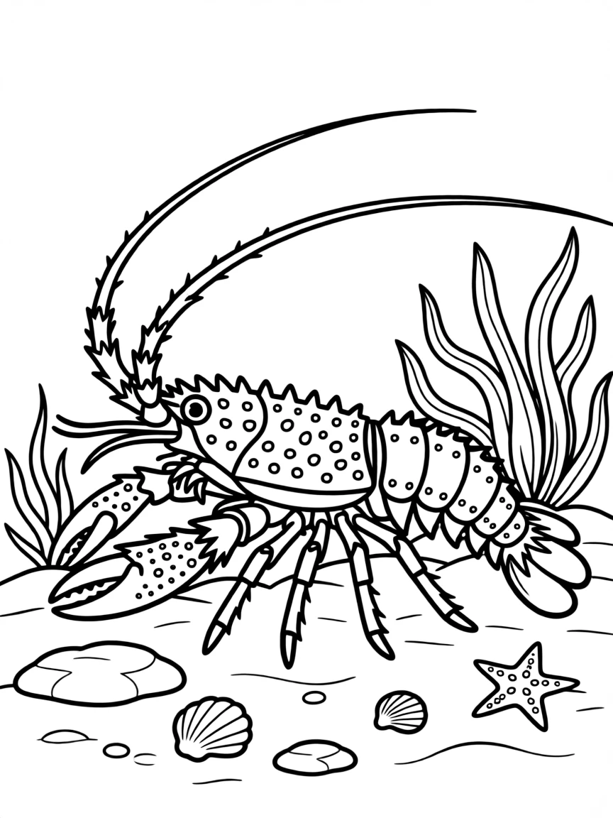 A spiny lobster walking on ocean floor