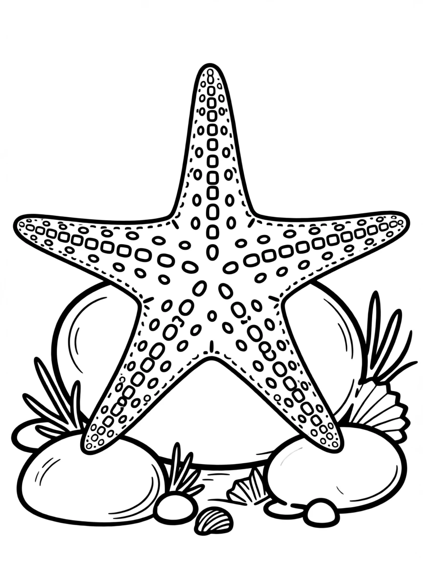 A colorful starfish on tidal pool rocks