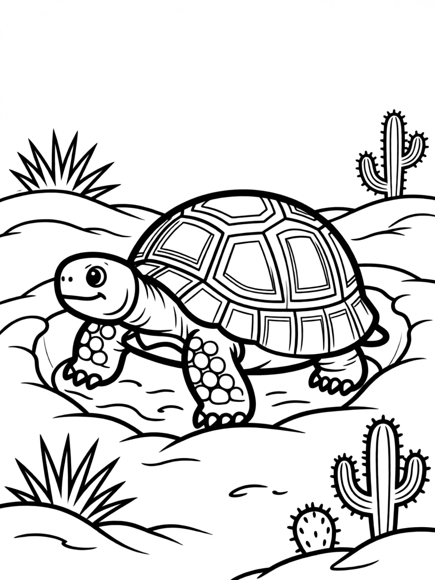 A burrowing desert tortoise in sandy hole