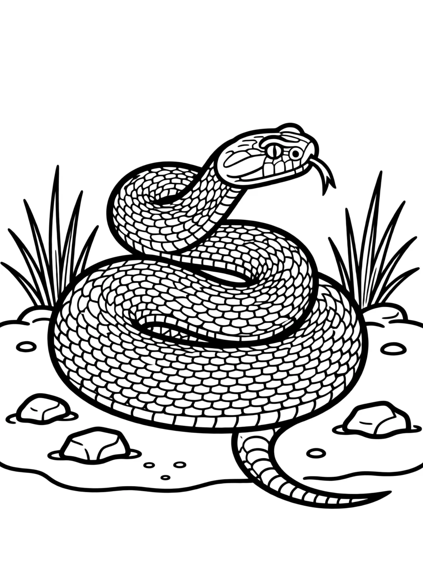A coiled rattlesnake with warning rattle