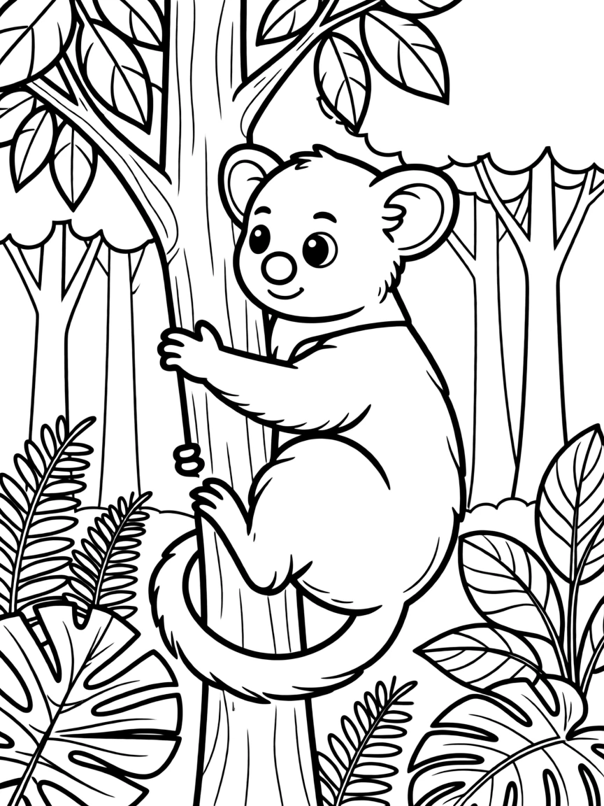 A climbing tree kangaroo in rainforest