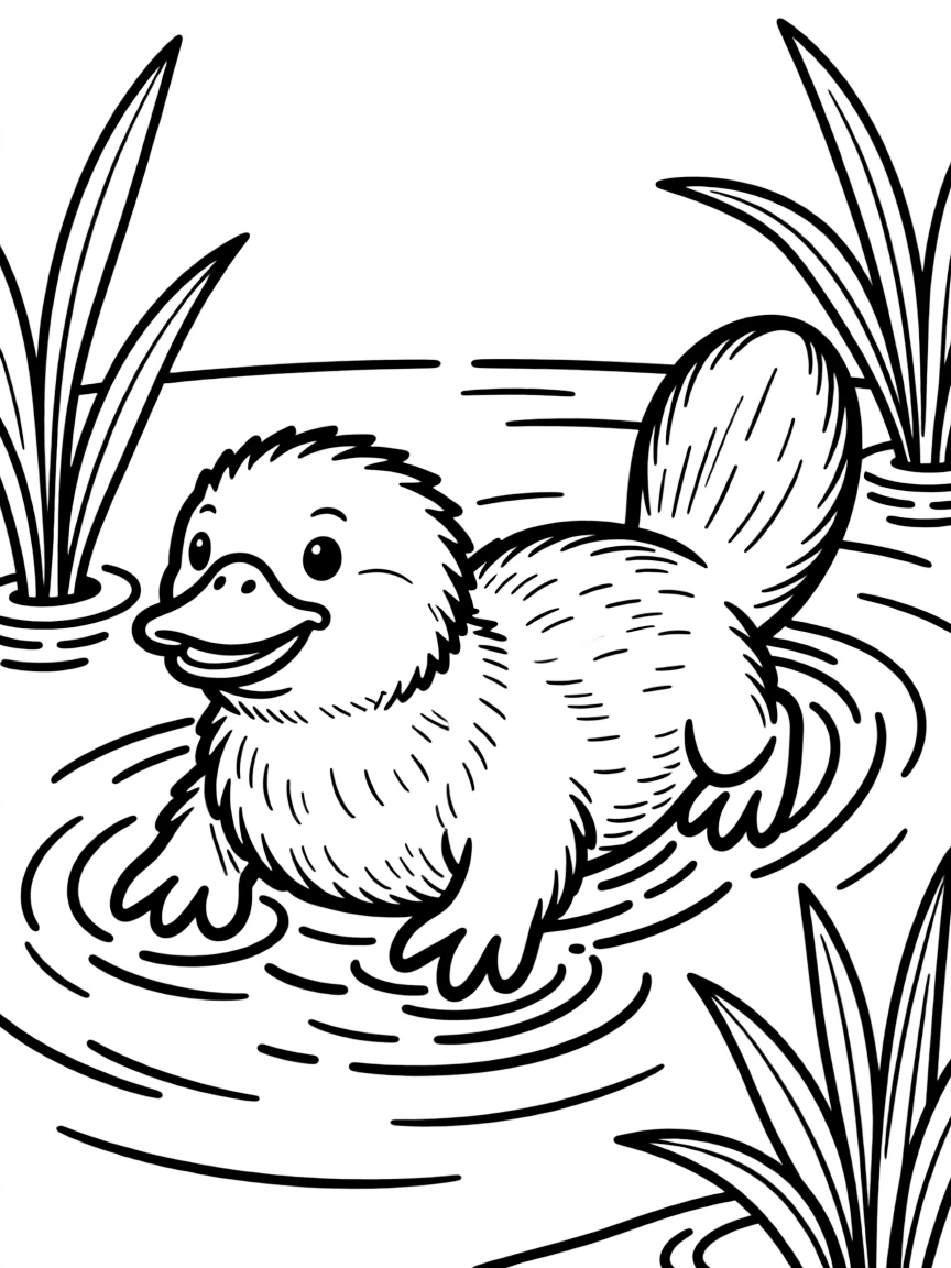 A swimming platypus with duck-like bill