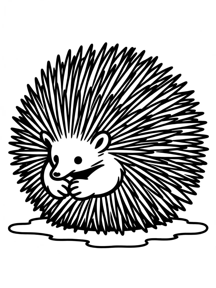 A spiny echidna rolled into defensive ball