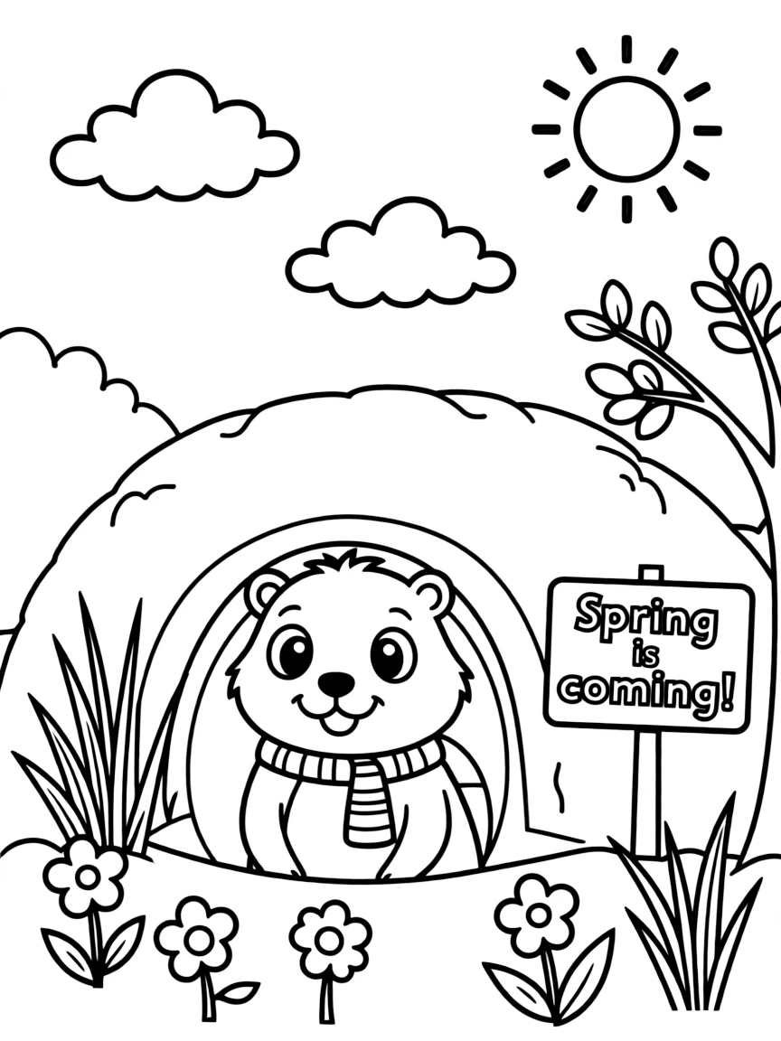 A burrowing groundhog checking for spring