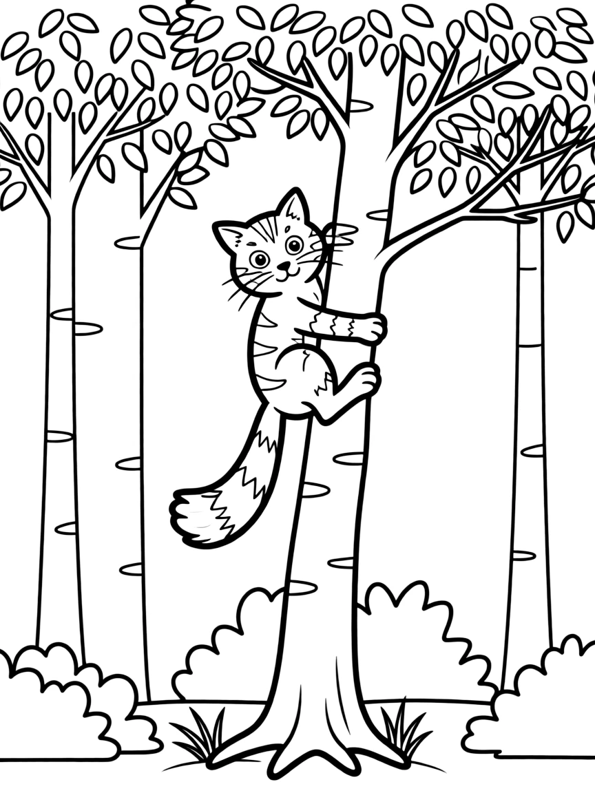 A climbing fisher cat in tall trees