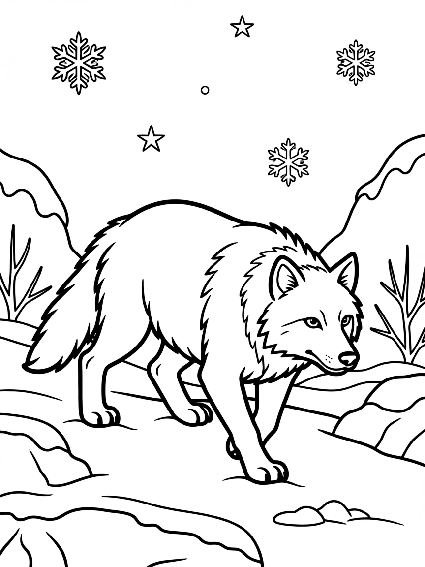 A prowling wolverine in snowy landscape