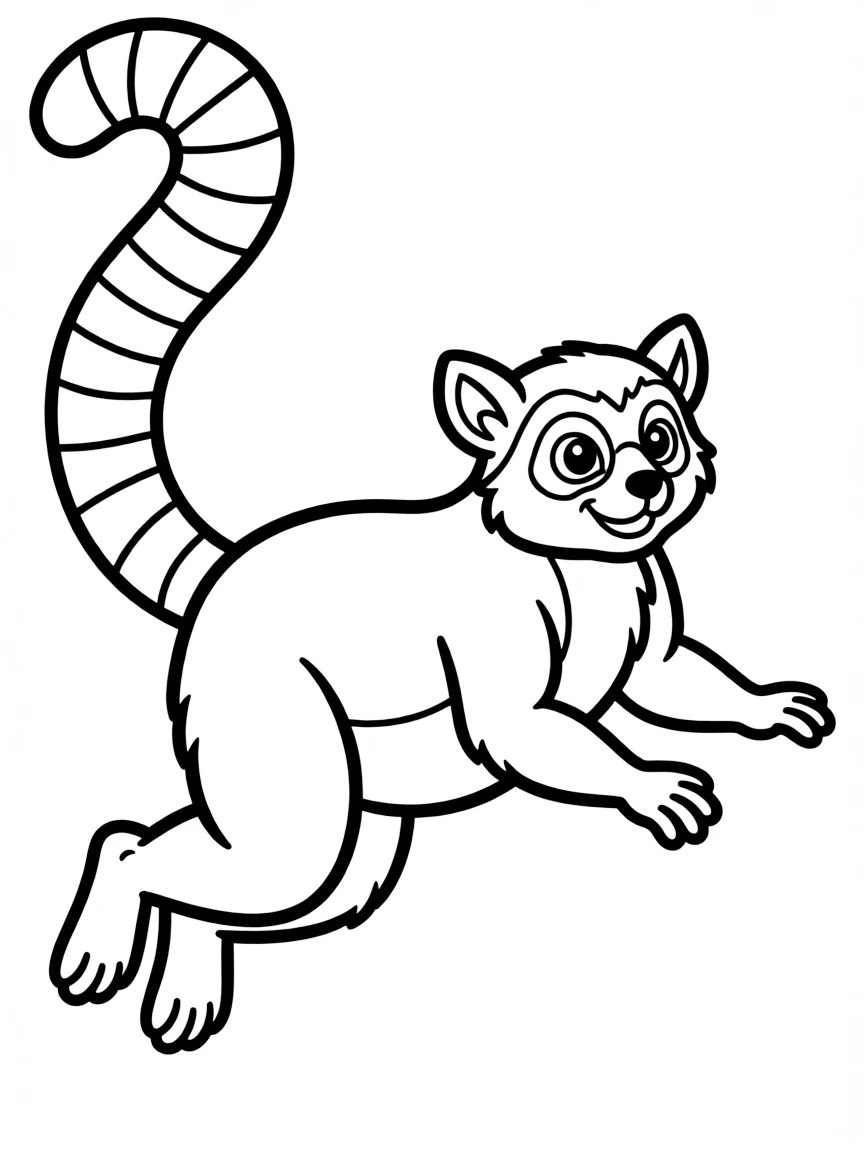 A leaping lemur with long striped tail
