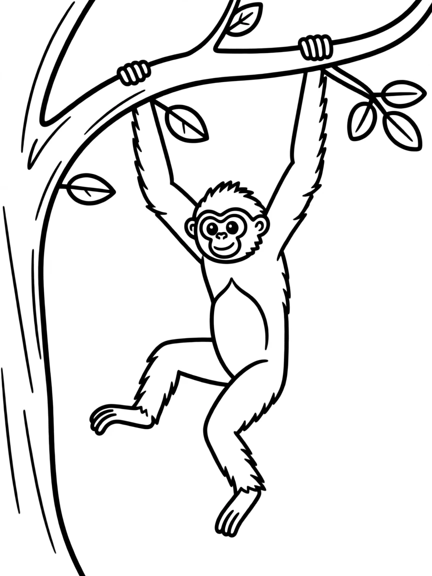 A swinging gibbon with long arms