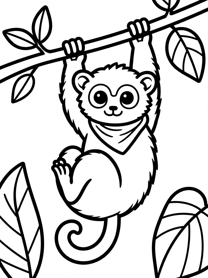 A slow loris hanging upside down