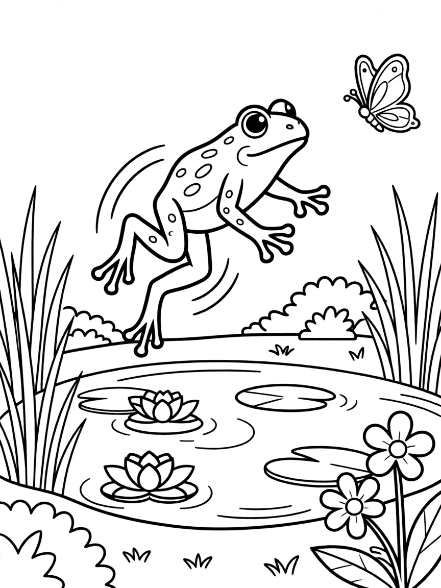 A hopping toad in garden pond