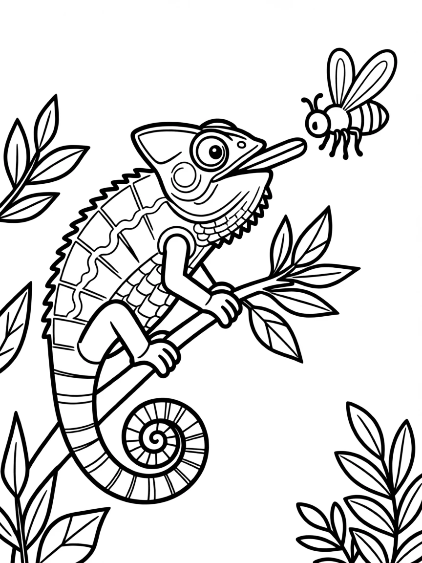 A long-tongued chameleon catching fly
