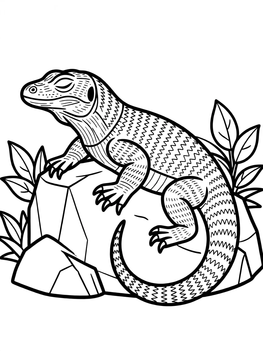 A basking Komodo dragon on rock