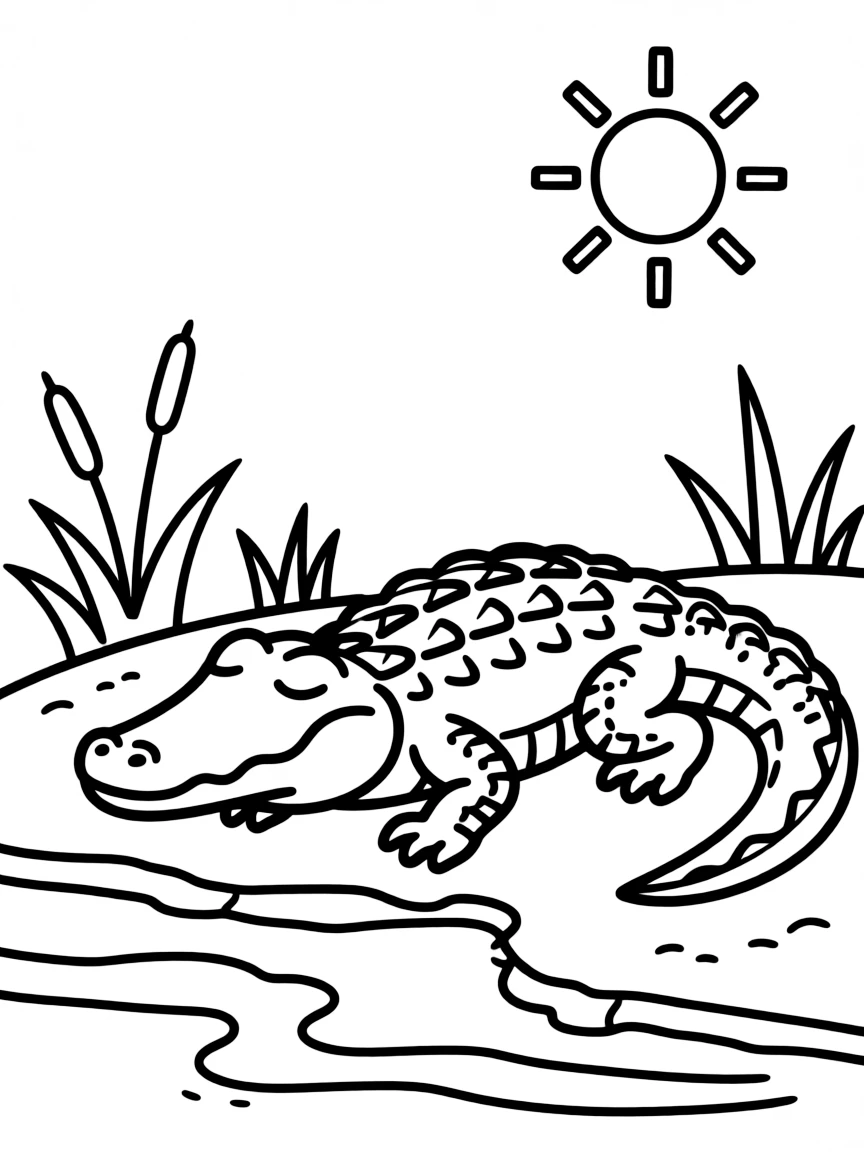 A sunning alligator on muddy bank