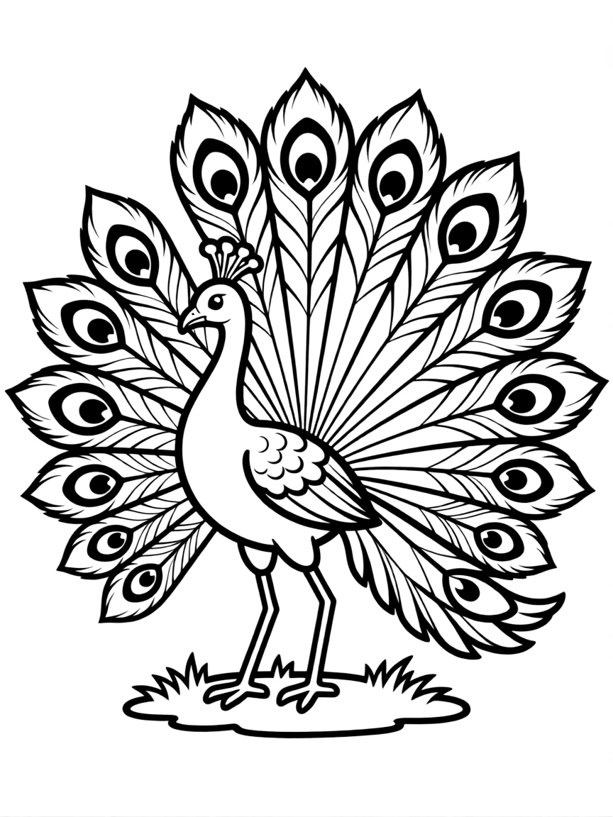 A dancing peacock with fanned tail