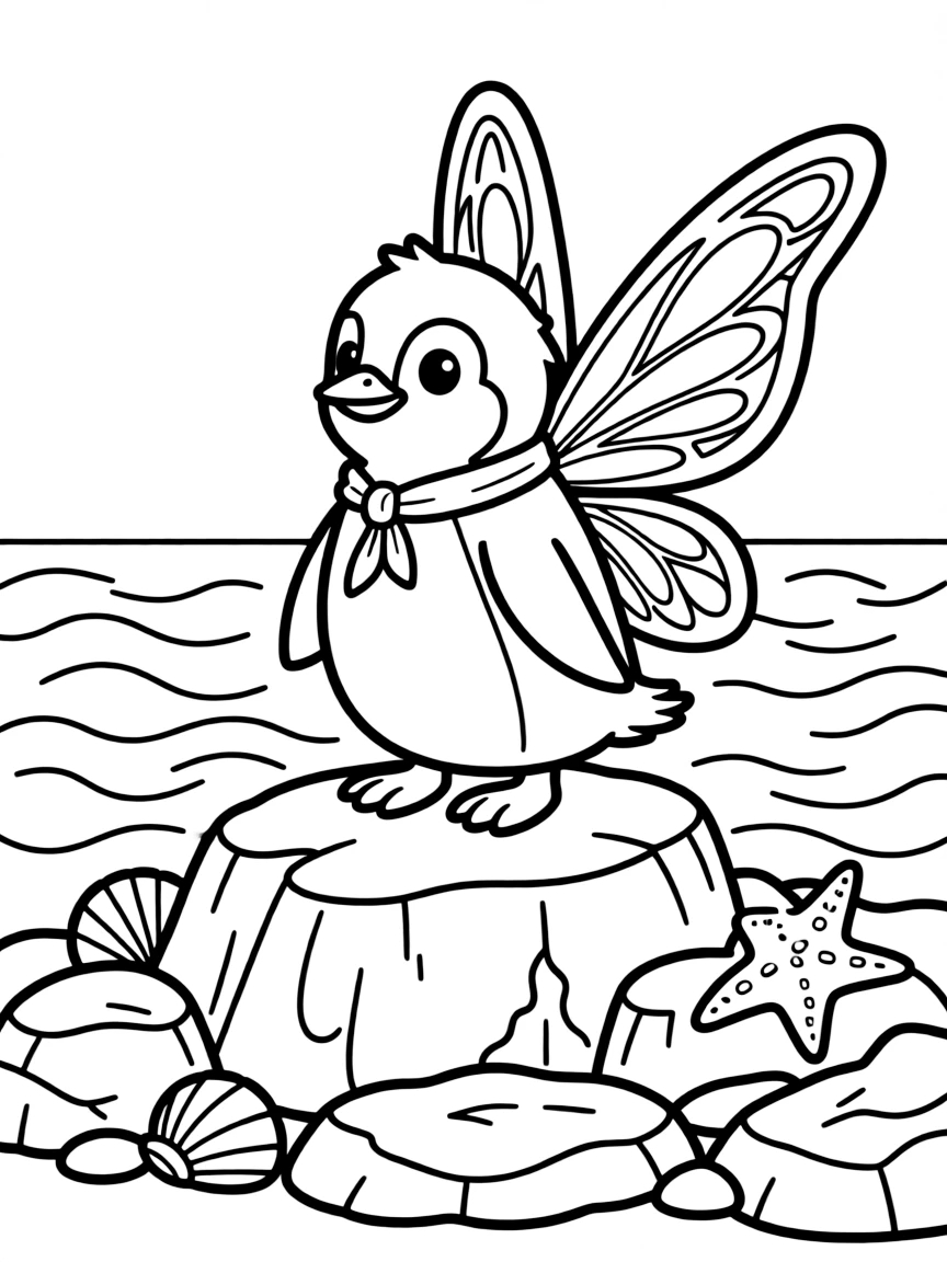 A tiny fairy penguin on rocky shore